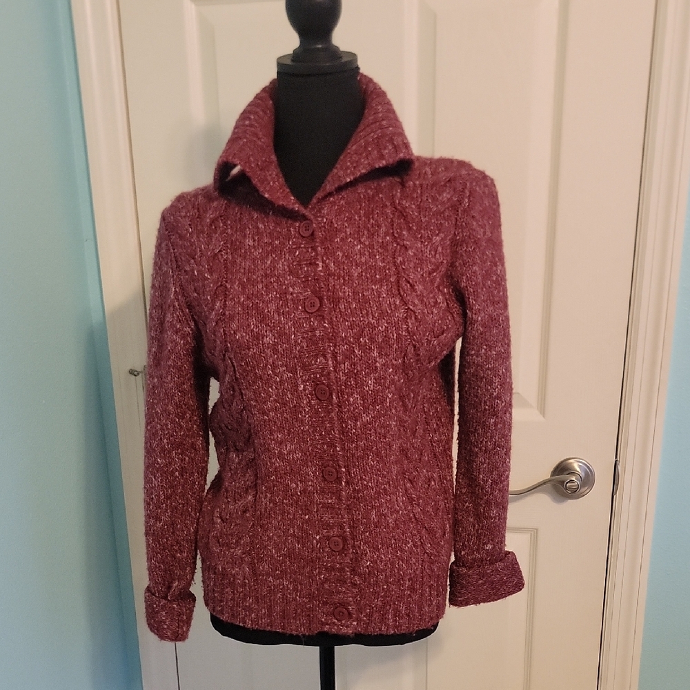 L.L. Bean Women's Maroon Cable Knit Sweater